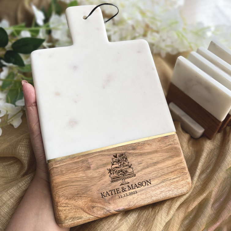 LuxeDesigns Handcrafted Personalized/Customizable Mango Wood & White